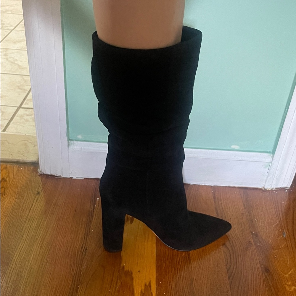 Black Suede Knee-High Boots